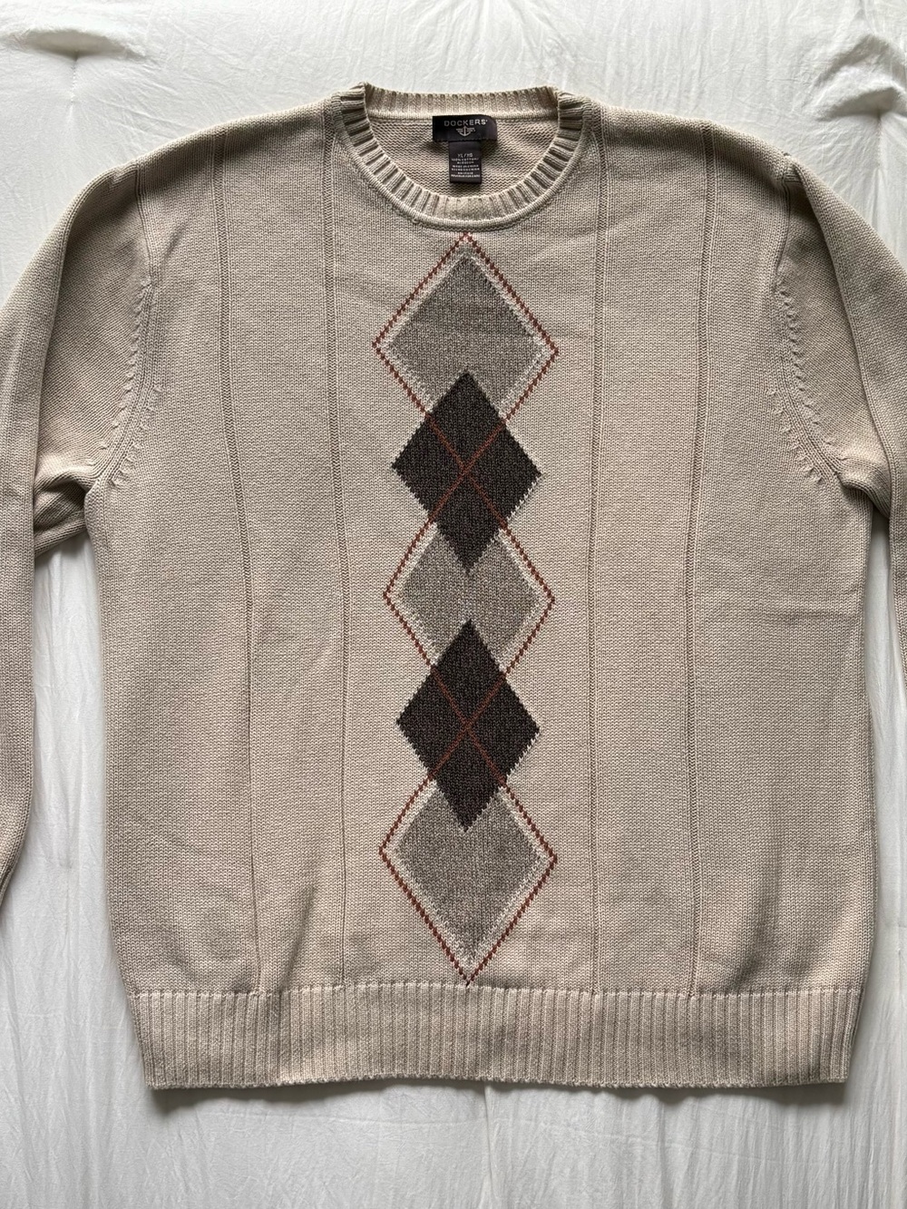 Dockers Men’s Beige Argyle Crewneck Sweater Size XL